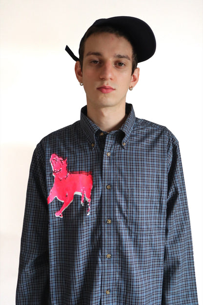 Blue & Brown Tartan — Pink Dog